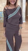 Womens Striped Hollow Casual Suit
