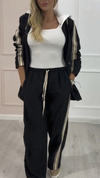 Women Hooded Drawstring Jacket + Pants Casual Set