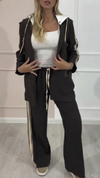 Women Hooded Drawstring Jacket + Pants Casual Set