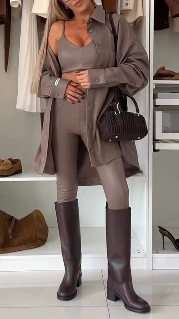 Women Leather Casual Three-piece Suit