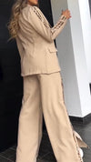 Women Lapel Side Vertical Stripe Print Jacket + Pants Temperament Commuter Suit