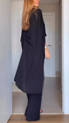 Women Round Neck Irregular Top + Pants Solid Color Casual Suit