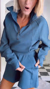 Women Lapel Half-zip Top + Pants Solid Color Casual Suit