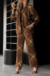 Womens Lapel Striped Jacket + Pants Temperament Commuter Suit