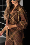Womens Lapel Striped Jacket + Pants Temperament Commuter Suit