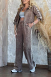 Womens Lapel Hooded Jacket + Pants Casual Suit