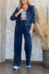 Womens Lapel Hooded Jacket + Pants Casual Suit