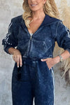 Womens Lapel Hooded Jacket + Pants Casual Suit