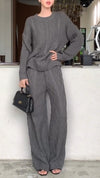 Women Round Neck Knitted Solid Color Casual Suit