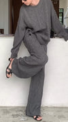 Women Round Neck Knitted Solid Color Casual Suit