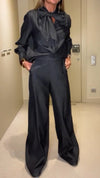 Women V-neck Top + Pants Solid Color Casual Suit