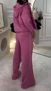 Women Round Neck Splicing Hooded Jacket + Pants Casual Suit