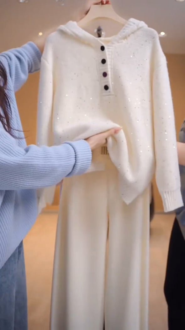 Women Knitted Sequined Casual Suit