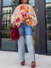 Fashion Bat Sleeve Artificial Flower Top And Jeans