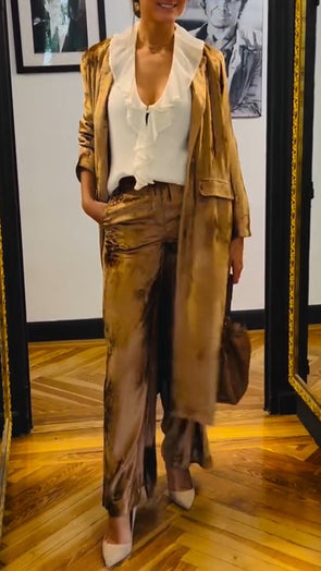 Women Lapel Cardigan + Pants Casual Suit