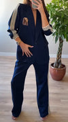 Women Lapel Printed Vertical Striped Jacket + Pants Temperament Commuter Suit