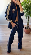 Women Lapel Printed Vertical Striped Jacket + Pants Temperament Commuter Suit
