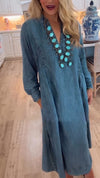 Women V-neck Spliced casual Denim Dress