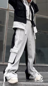 Womens Round Neck Zipper Hooded Patchwork Fake Two-piece Top + Pants Casual Suit