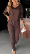 Ladies Round Neck Solid Color Casual Suit