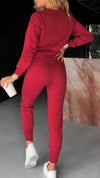Ladies Round Neck Solid Color Casual Suit