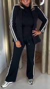 Women Lapel Vertical Striped Jacket + Pants Commuter Suit