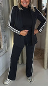 Women Lapel Vertical Striped Jacket + Pants Commuter Suit
