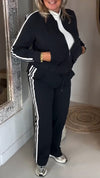 Women Lapel Vertical Striped Jacket + Pants Commuter Suit