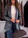 Women Lapel Leather Casual Jacket