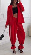 Women Lapel Vertical Striped Jacket + Pants Casual Suit