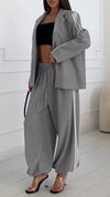 Women Lapel Vertical Striped Jacket + Pants Casual Suit