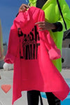 Women Hooded Drawstring Irregular Printed Letters Casual Coat