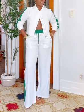 Casual Side Color Block Jacket + Pants Suit