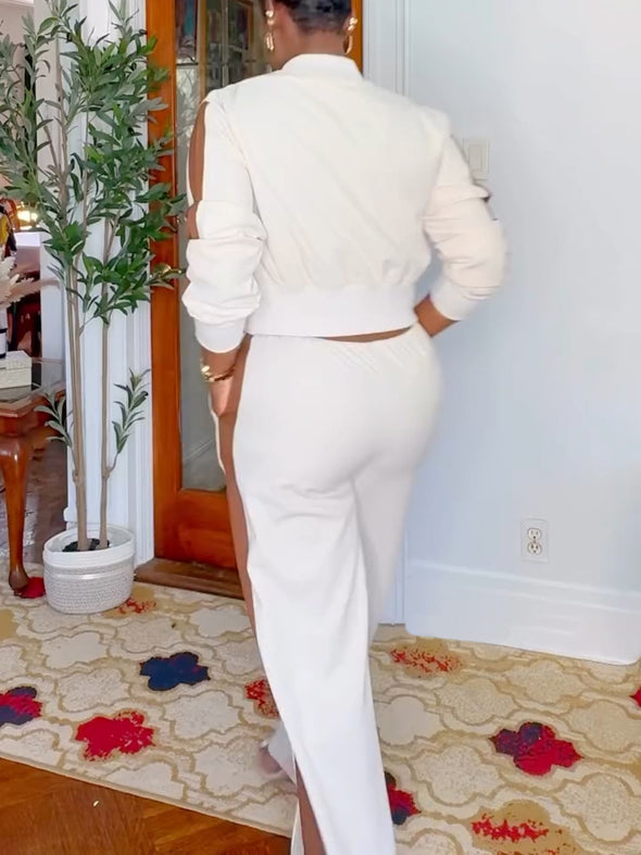 Casual Side Color Block Jacket + Pants Suit