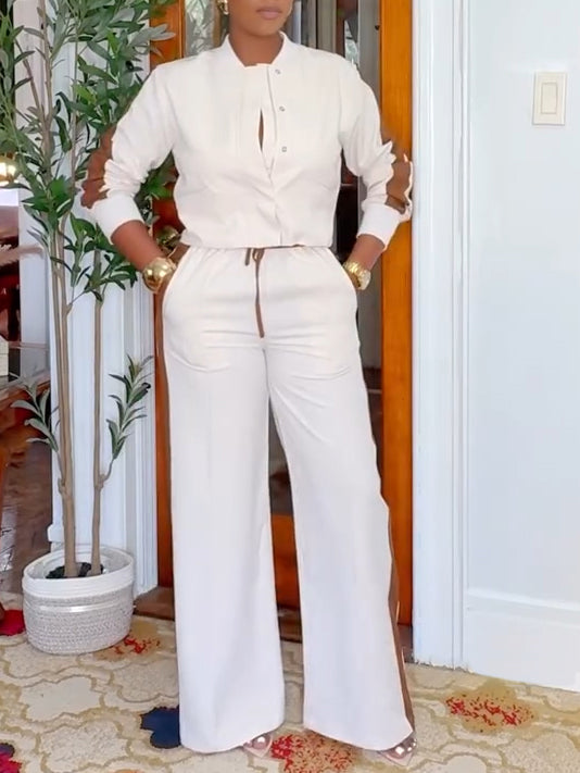 Casual Side Color Block Jacket + Pants Suit
