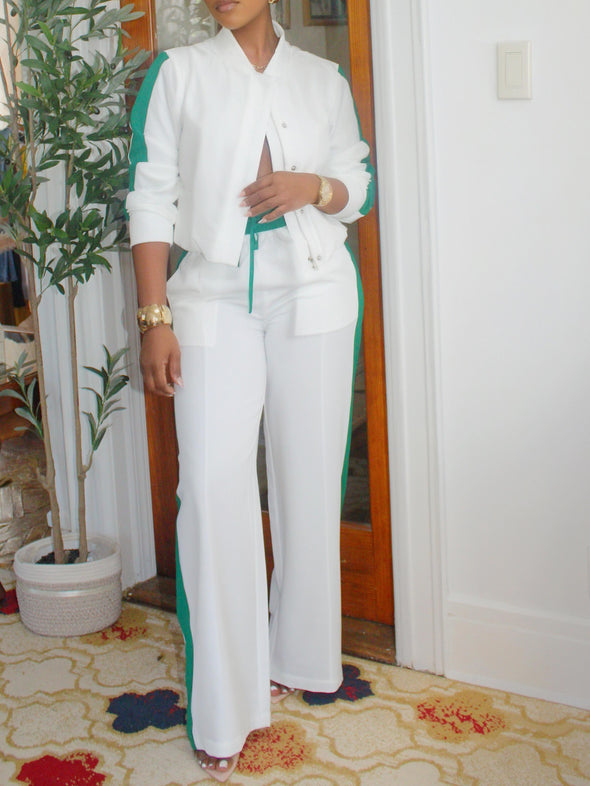 Casual Side Color Block Jacket + Pants Suit