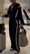 Women Lapel Vertical Striped Jacket + Pants Casual Suit