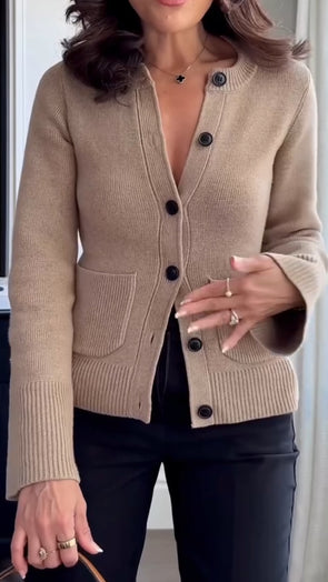 Women Round Neck Button-down Knitted Casual Top