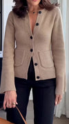 Women Round Neck Button-down Knitted Casual Top