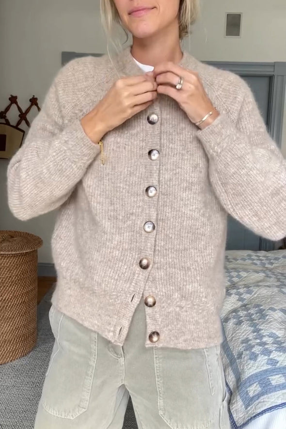 Women Round Neck Button-down Knitted Casual Cardigan