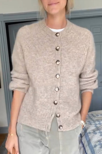 Women Round Neck Button-down Knitted Casual Cardigan