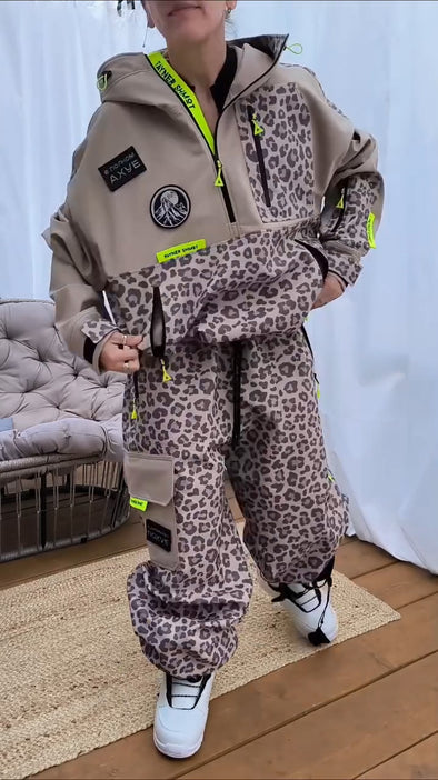 Women Half Zip Leopard Print Jacket + Pants Casual Set