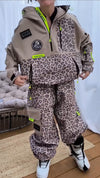Women Half Zip Leopard Print Jacket + Pants Casual Set