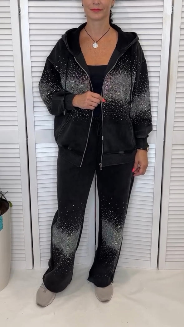 Women Rhinestone Jacket + Pants Casual Suit