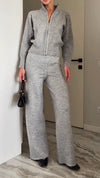 Women Round Neck Zipper Jacket + Pants Casual Suit