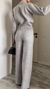 Women Round Neck Zipper Jacket + Pants Casual Suit