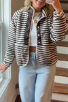 Womens Stand-up Collar Striped Plush Casual Jacket