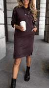 Women Round Neck Hooded Drawstring Casual Dress