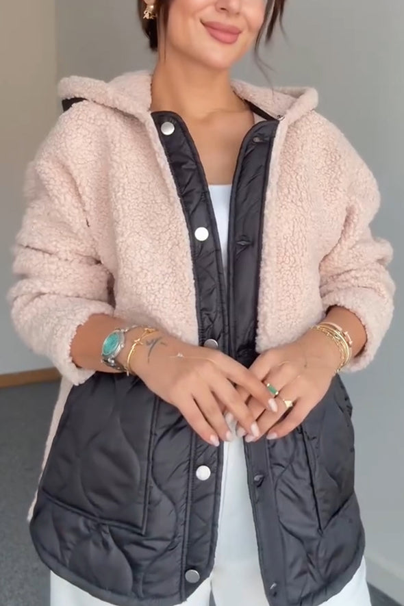 Women Hooded Denim Patchwork Plush Casual Coat