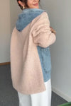 Women Hooded Denim Patchwork Plush Casual Coat